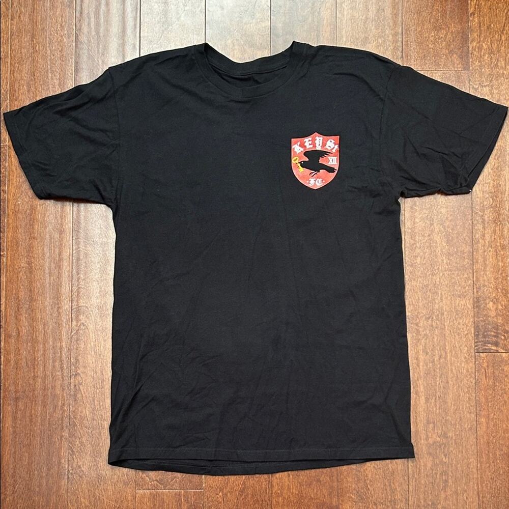 Key Street Men’s Black Tee with Red Crest, Size Large, NWOT